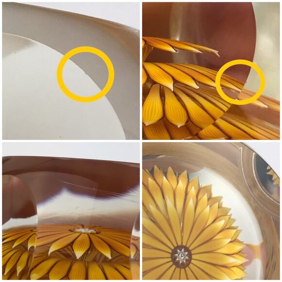 Perthshire 1986G Golden Dahlia Layered Petal Lampwork Flower Faceted Paperweight - Picture 10 of 12